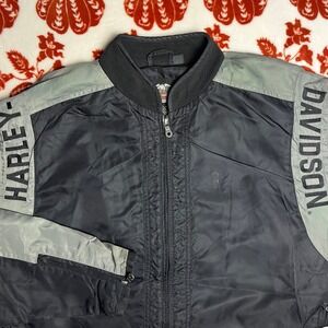 Harley Davidson Men's Tall Large BomberJacket Black Grey Logo Motorcycle Rider